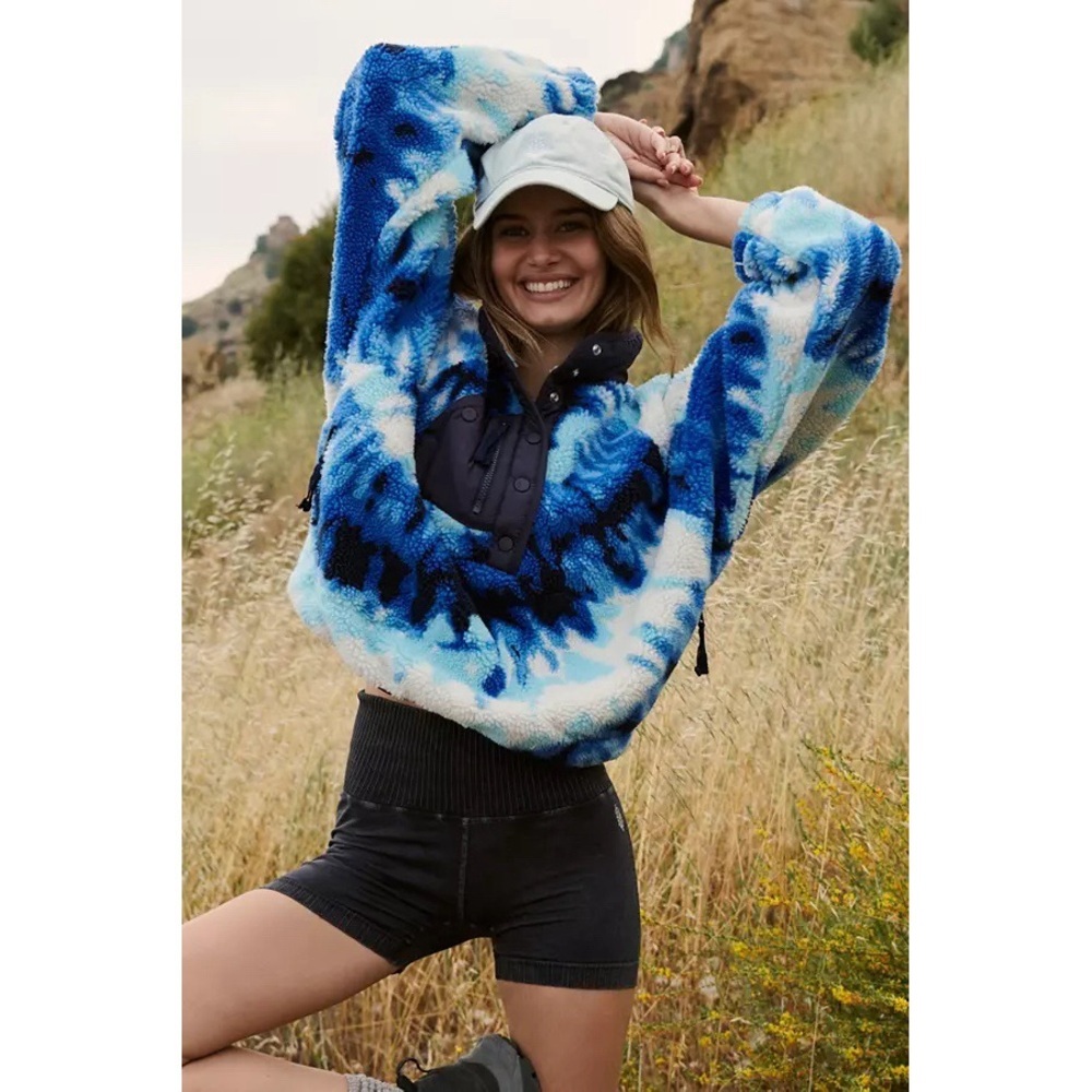 💕 FREE PEOPLE movement rocky ridge pullover NEW size XS in ocean tie dye combo